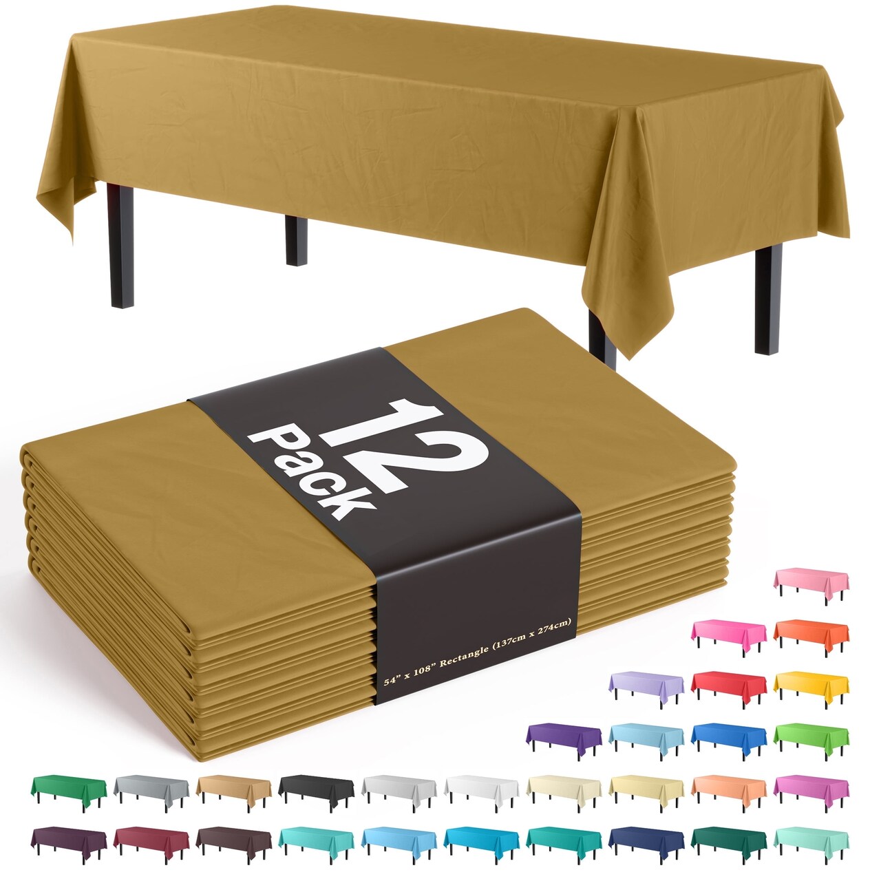Exquisite 12-Pack Premium Plastic Tablecloth 54in. x 108in. Rectangle Plastic Table Cover